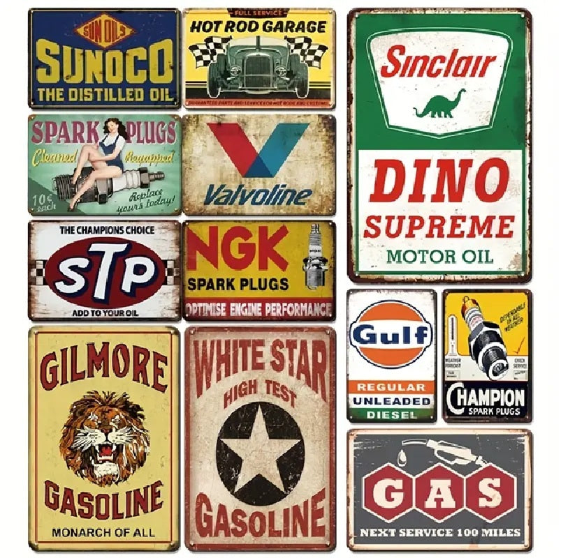 P121 12 Pack Vintage Gasoline Metal Signs