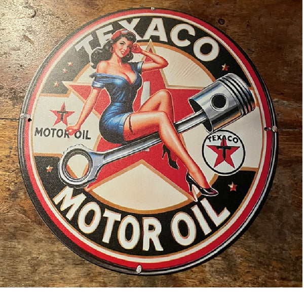 P122 Vintage Texaco Gasoline Girl Metal Sign – Economy Truck Seats Store