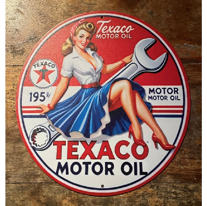 P123 Vintage Texaco Gasoline Girl Metal Sign