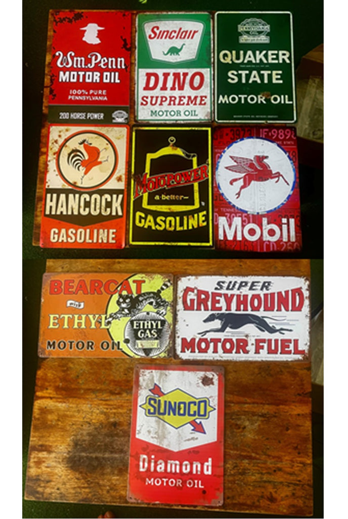 P157 9 Pack Vintage Gasoline Metal Signs