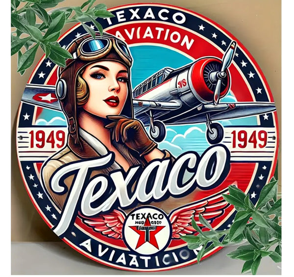 P163 Vintage Texaco Aviation Girl Metal Sign – Economy Truck Seats Store