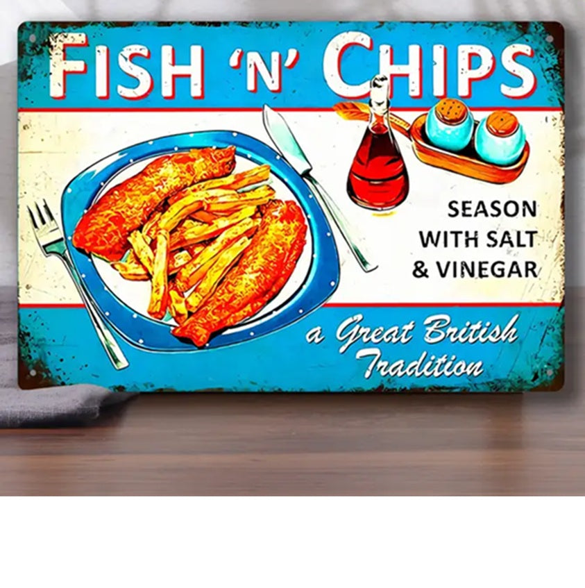 P168 Vintage Fish "N" Chips Metal Sign