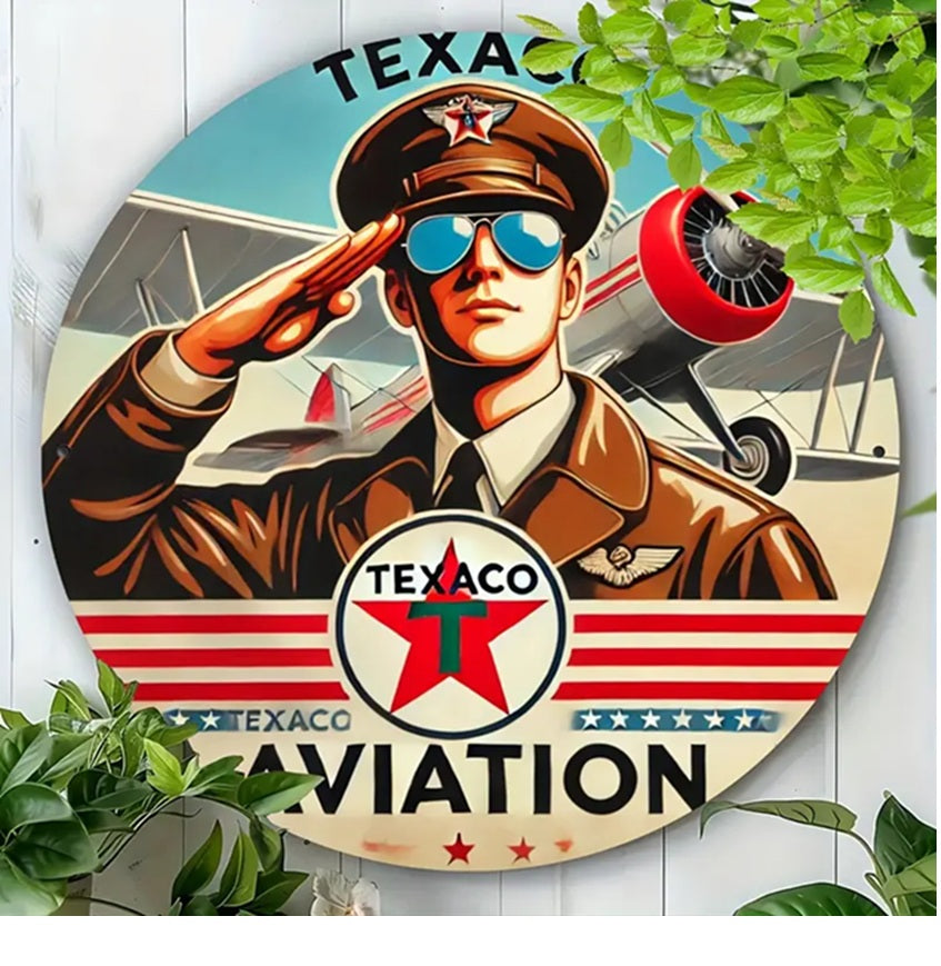 P175 Vintage Texaco Gasoline Aviation Metal Sign