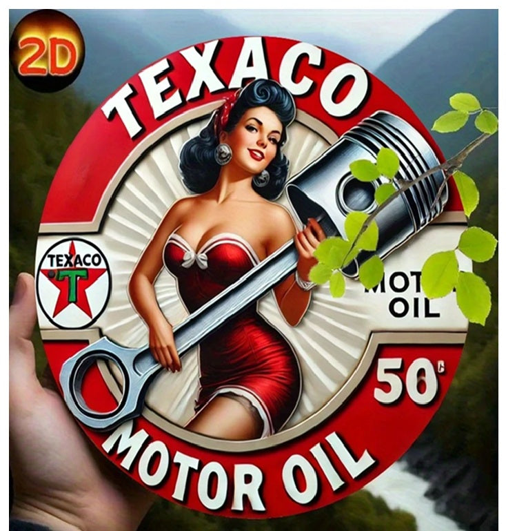 P19 Vintage Texaco Motor Oil Piston Girl Metal Sign