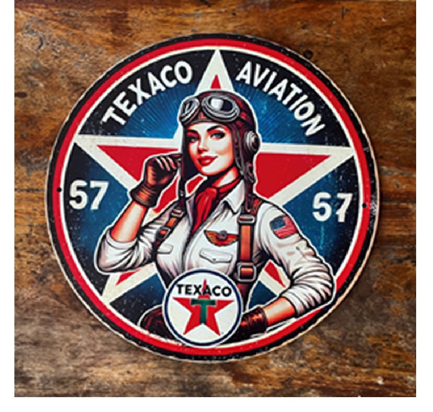 P198.1 Vintage Texaco Aviation Girl Metal Sign