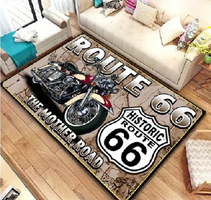 P2 Motorcycle Route 66 Carpet Rug 120cm x 80cm