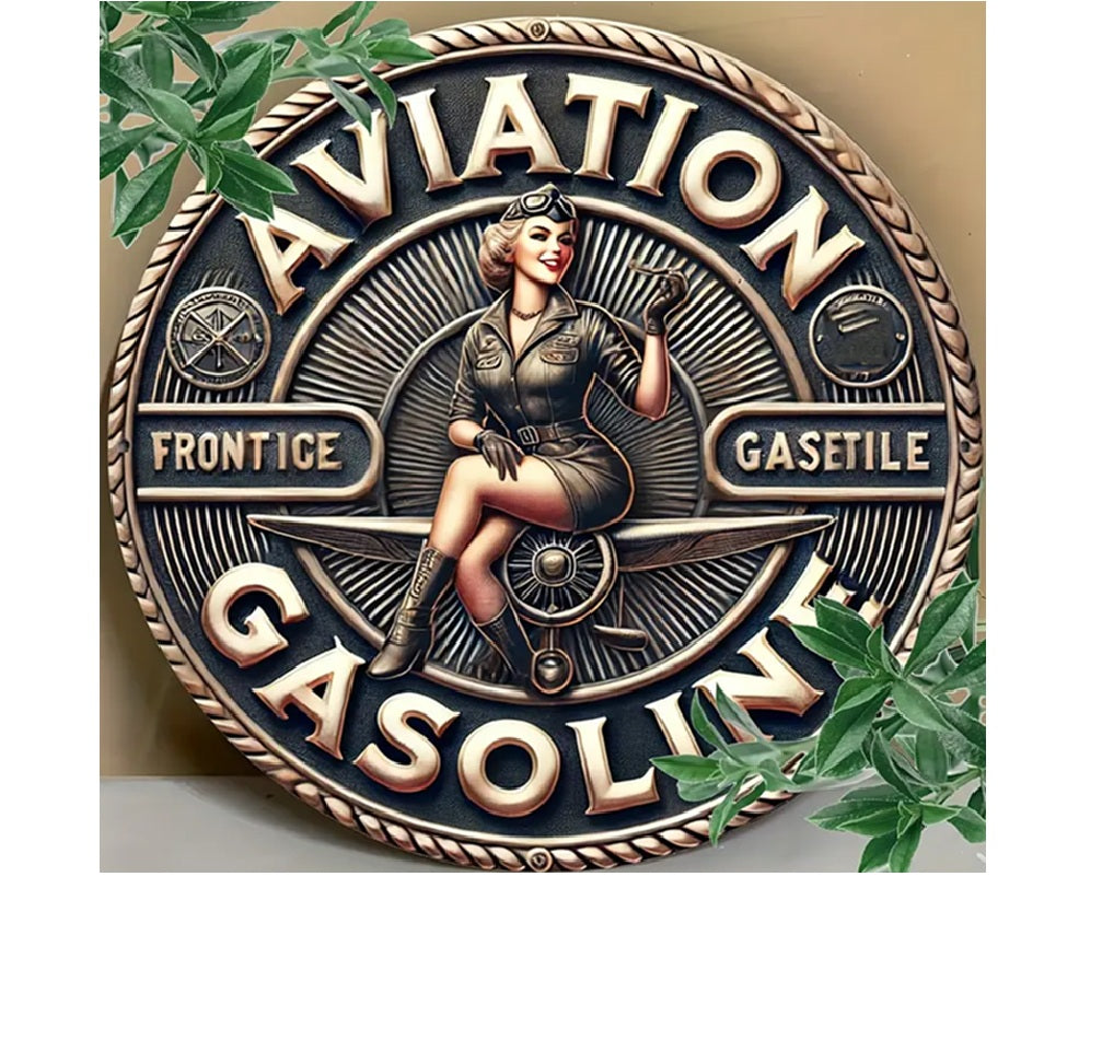 P200 Vintage Aviation Gasoline Girl Metal Sign