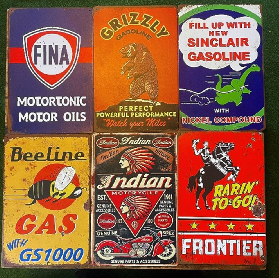 P215 6 Pack Vintage Gasoline Signs