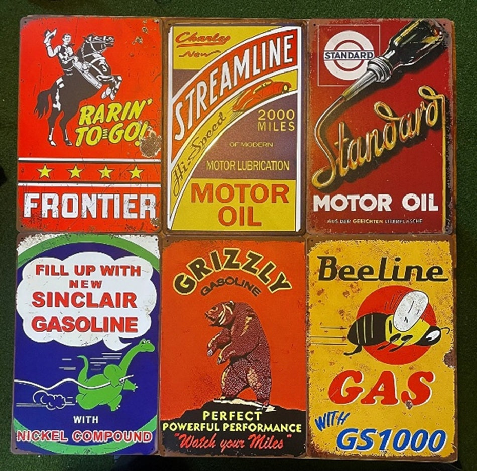 P218 6 Pack Vintage Gasoline Signs