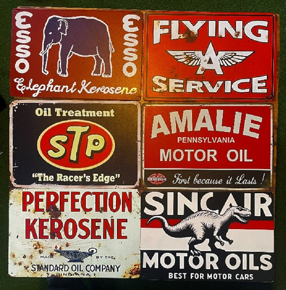 P219 6 Pack Vintage Gasoline Signs