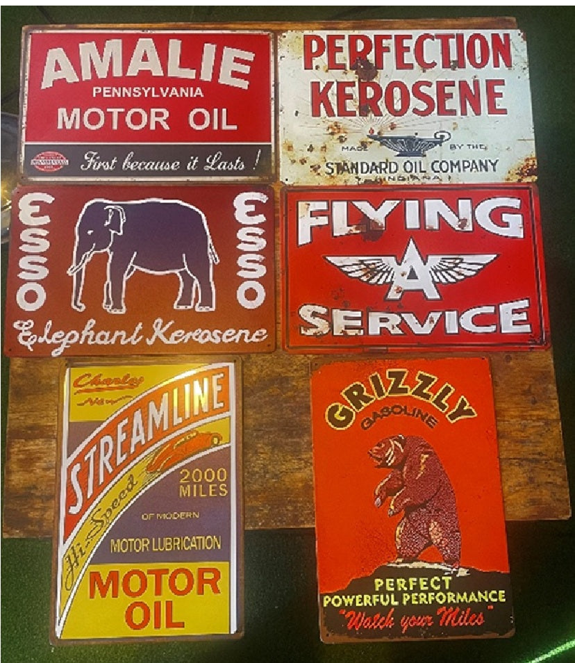 P221 6 Pack Vintage Gasoline Signs