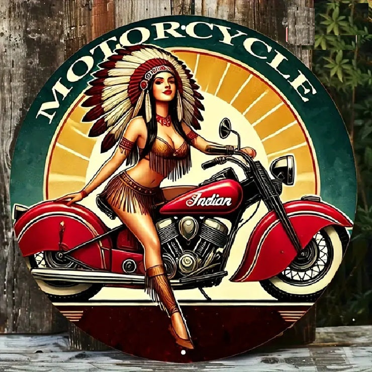 P58 Vintage Indian Motorcycles Girl Metal Sign