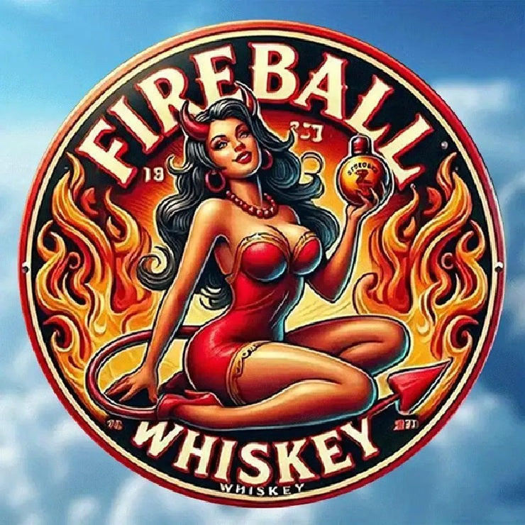 P61 Vintage Fireball Whiskey Girl Metal Sign