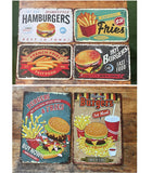 P151 6 Pack Vintage Burger & Fries Metal Sign
