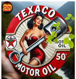 P19 Vintage Texaco Motor Oil Piston Girl Metal Sign