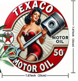 P19 Vintage Texaco Motor Oil Piston Girl Metal Sign