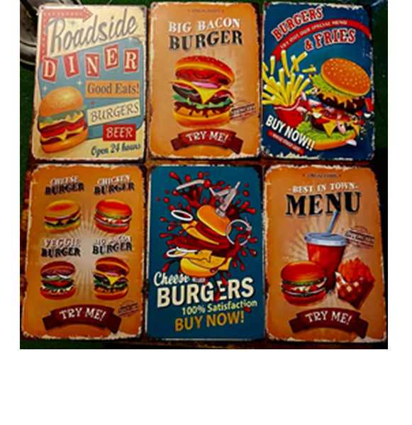P203 Vintage Burger & Fries Metal Signs – Economy Truck Seats Store