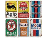 P211 6 Pack Vintage Gasoline Meta Signs