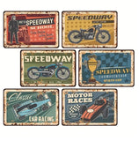 P186 6 Pack Vintage Motor Racing Metal Signs